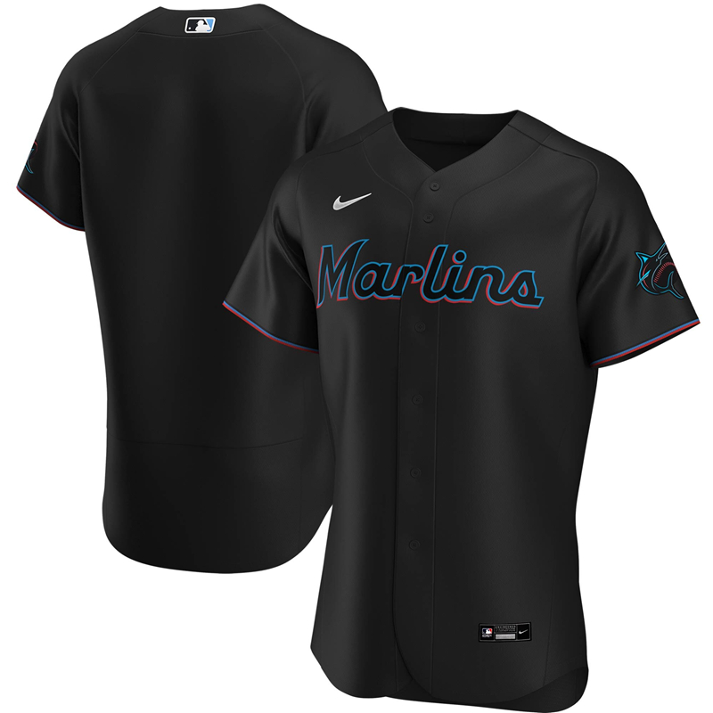 2020 MLB Men Miami Marlins Nike Black Alternate 2020 Authentic Jersey 1->los angeles dodgers->MLB Jersey